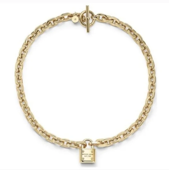 Michael Kors Chain Link Padlock Necklace 14k Gold Plated Stainless Steel NWT - Picture 12 of 16